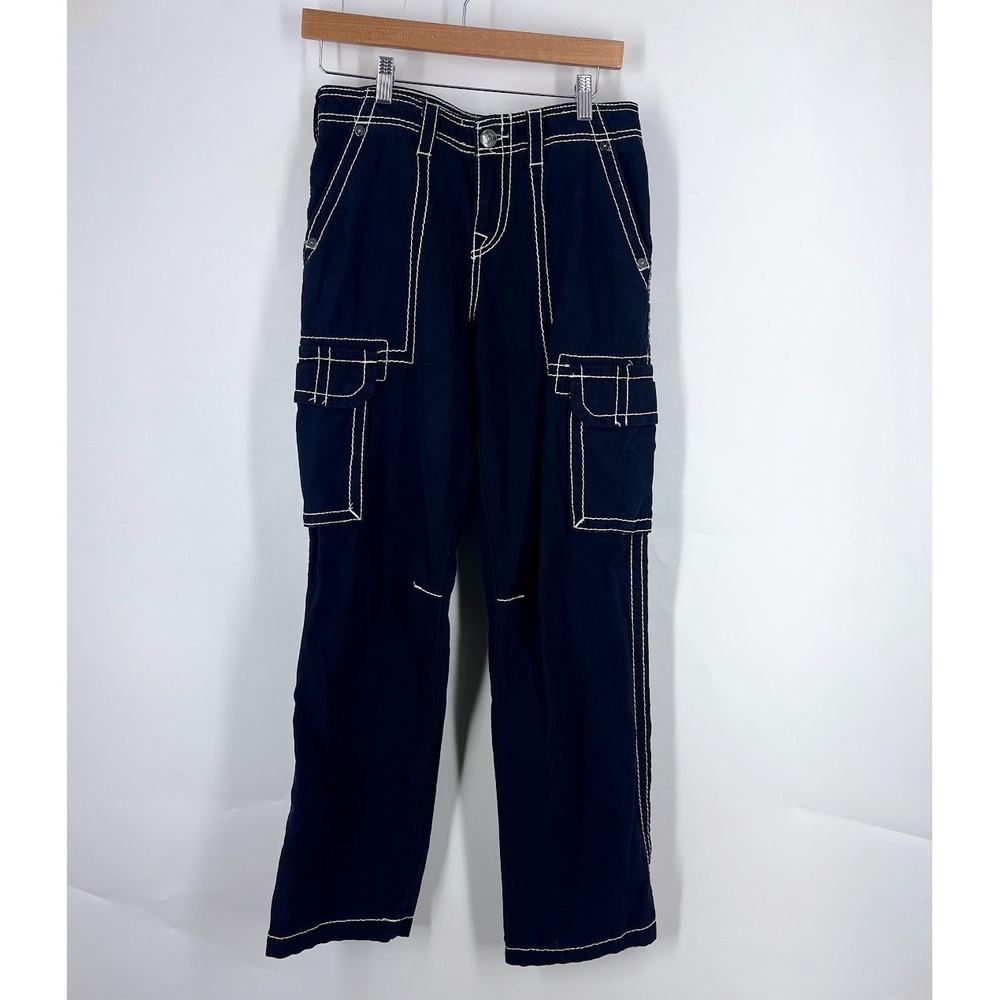 True Religion Mens Military Cargo Big T Navy Blue Contrast Stitch Pants Size 26